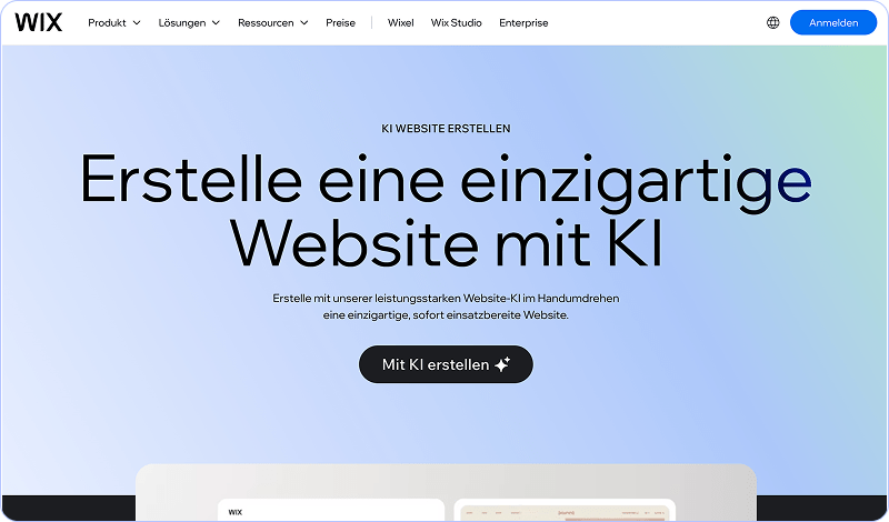 Screenshot Wix Hompepage